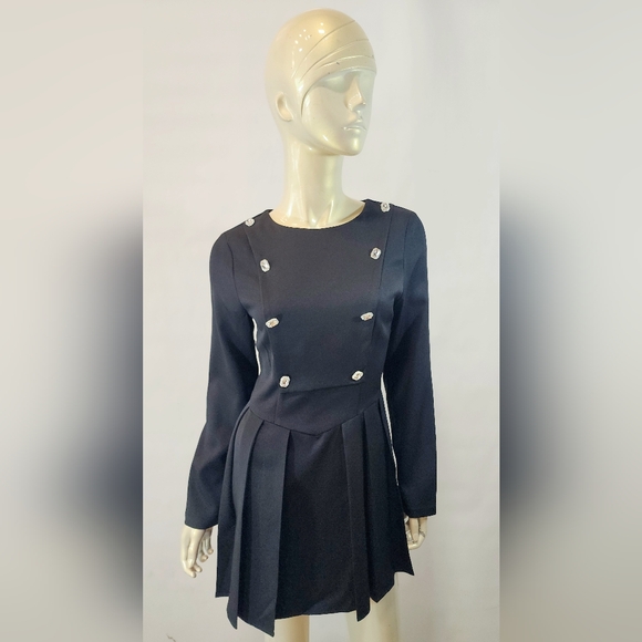 Long sleeve pleated diamond dress - Picture 1 of 1